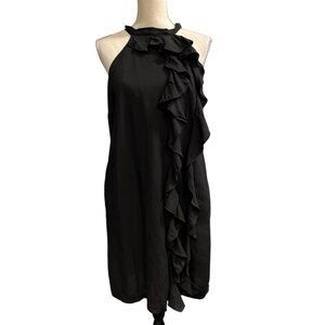 Saiph Italy Dress Womens L Black Linen‎ Blend Mini Sleeveless Ruffle Lagenlook